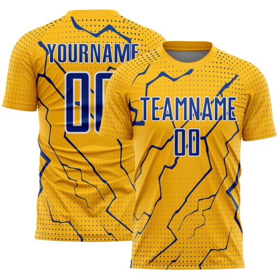 Jersey Lightning Royal-White Uniform Custom Sublimation Soccer Sports Gold Jersey Lightning Royal-White Uniform Custom Sublimation Soccer Sports Gold